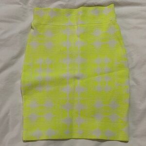 BCBGMaxAzria Neon Yellow and White Bodycon Skirt